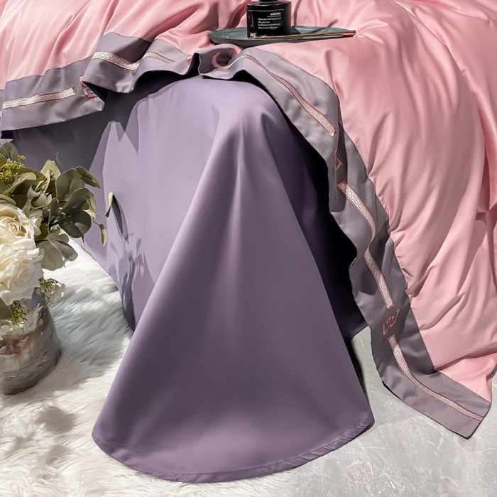 91家纺网 家纺一手货源 找家纺 瑞驰家纺 2022新款100S长绒棉绣花-爱德拉系列 豆沙红+优雅紫