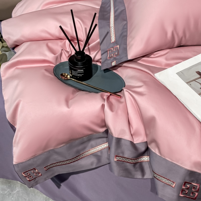 91家纺网 家纺一手货源 找家纺 瑞驰家纺 2022新款100S长绒棉绣花-爱德拉系列 豆沙红+优雅紫