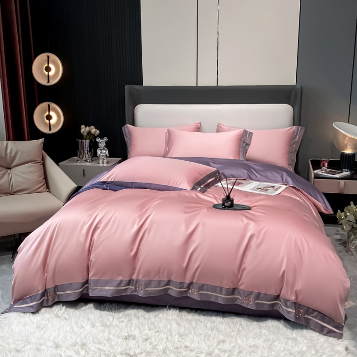 91家纺网 家纺一手货源 找家纺 瑞驰家纺 2022新款100S长绒棉绣花-爱德拉系列 豆沙红+优雅紫