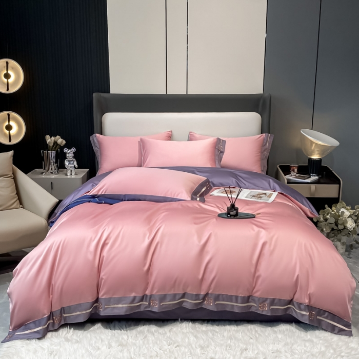 91家纺网 家纺一手货源 找家纺 瑞驰家纺 2022新款100S长绒棉绣花-爱德拉系列 豆沙红+优雅紫