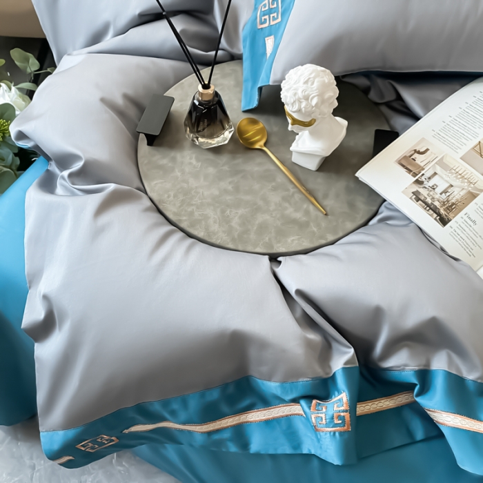 91家纺网 家纺一手货源 找家纺 瑞驰家纺 2022新款100S长绒棉绣花-爱德拉系列 摩登灰+深海蓝