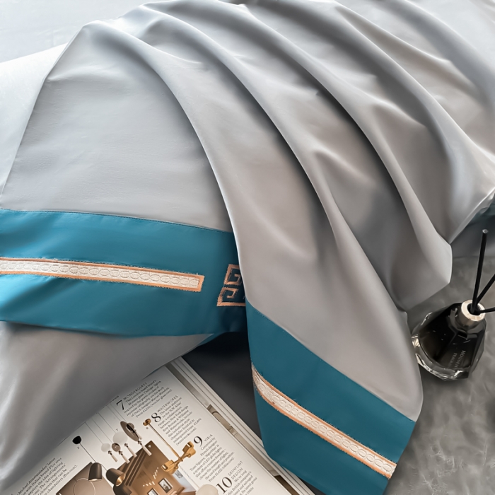 91家纺网 家纺一手货源 找家纺 瑞驰家纺 2022新款100S长绒棉绣花-爱德拉系列 摩登灰+深海蓝