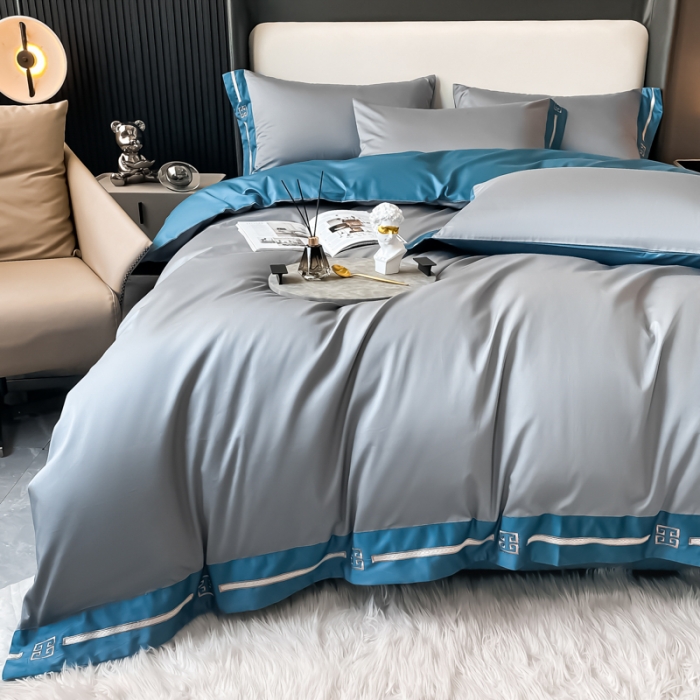 91家纺网 家纺一手货源 找家纺 瑞驰家纺 2022新款100S长绒棉绣花-爱德拉系列 摩登灰+深海蓝