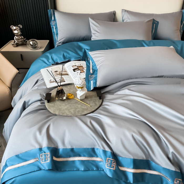 91家纺网 家纺一手货源 找家纺 瑞驰家纺 2022新款100S长绒棉绣花-爱德拉系列 摩登灰+深海蓝