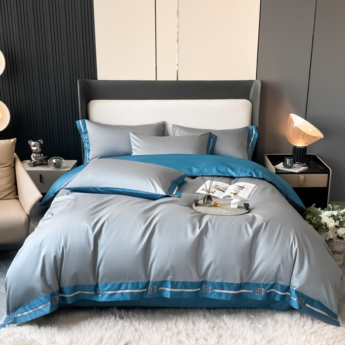 91家纺网 家纺一手货源 找家纺 瑞驰家纺 2022新款100S长绒棉绣花-爱德拉系列 摩登灰+深海蓝