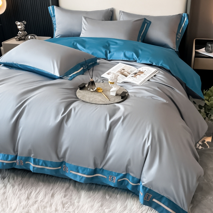 91家纺网 家纺一手货源 找家纺 瑞驰家纺 2022新款100S长绒棉绣花-爱德拉系列 摩登灰+深海蓝