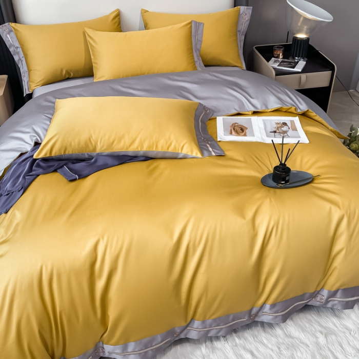 91家纺网 家纺一手货源 找家纺 瑞驰家纺 2022新款100S长绒棉绣花-爱德拉系列 柠檬黄+摩登灰