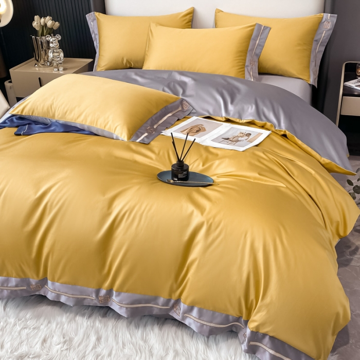 91家纺网 家纺一手货源 找家纺 瑞驰家纺 2022新款100S长绒棉绣花-爱德拉系列 柠檬黄+摩登灰