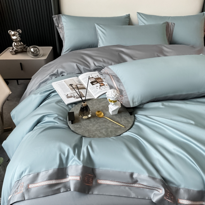 91家纺网 家纺一手货源 找家纺 瑞驰家纺 2022新款100S长绒棉绣花-爱德拉系列 清水绿+摩登灰