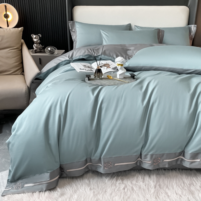 91家纺网 家纺一手货源 找家纺 瑞驰家纺 2022新款100S长绒棉绣花-爱德拉系列 清水绿+摩登灰