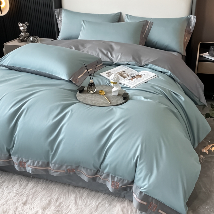 91家纺网 家纺一手货源 找家纺 瑞驰家纺 2022新款100S长绒棉绣花-爱德拉系列 清水绿+摩登灰