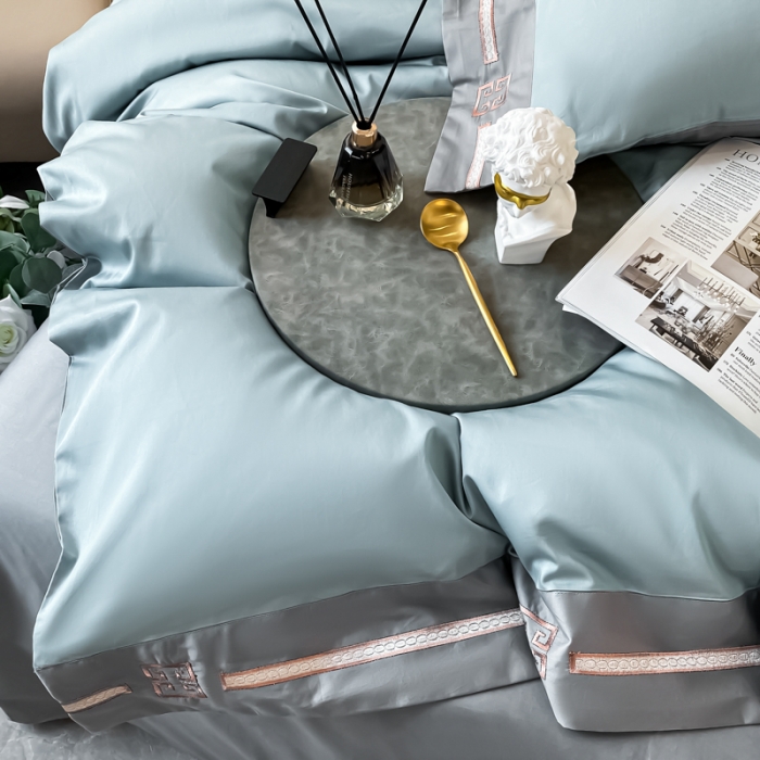 91家纺网 家纺一手货源 找家纺 瑞驰家纺 2022新款100S长绒棉绣花-爱德拉系列 清水绿+摩登灰