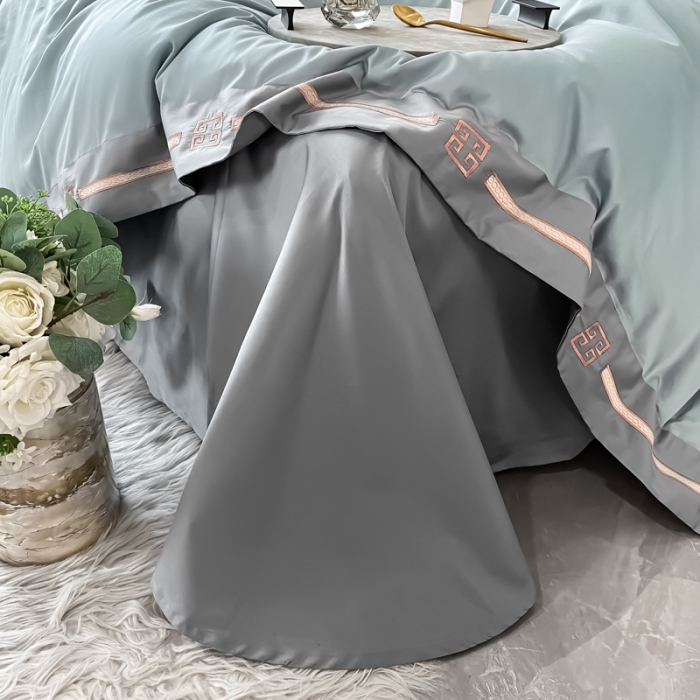 91家纺网 家纺一手货源 找家纺 瑞驰家纺 2022新款100S长绒棉绣花-爱德拉系列 清水绿+摩登灰