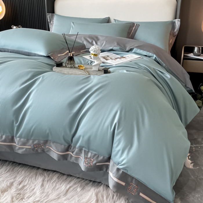 91家纺网 家纺一手货源 找家纺 瑞驰家纺 2022新款100S长绒棉绣花-爱德拉系列 清水绿+摩登灰