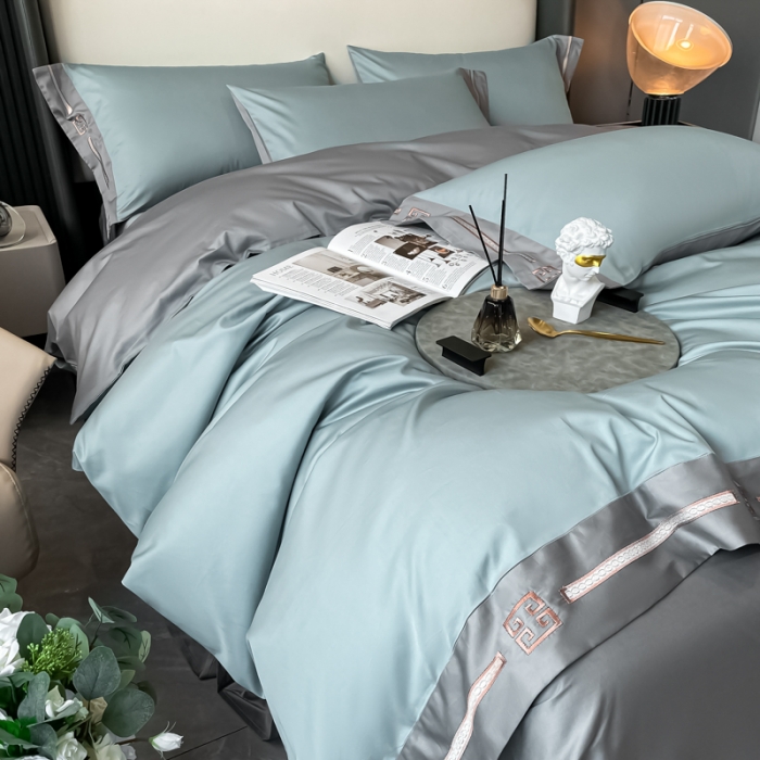 91家纺网 家纺一手货源 找家纺 瑞驰家纺 2022新款100S长绒棉绣花-爱德拉系列 清水绿+摩登灰