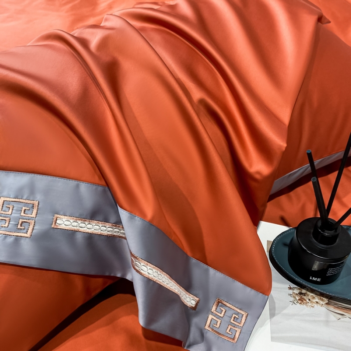 91家纺网 家纺一手货源 找家纺 瑞驰家纺 2022新款100S长绒棉绣花-爱德拉系列 时尚桔+摩登灰