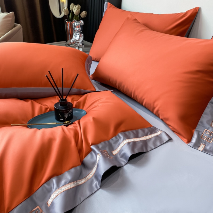 91家纺网 家纺一手货源 找家纺 瑞驰家纺 2022新款100S长绒棉绣花-爱德拉系列 时尚桔+摩登灰