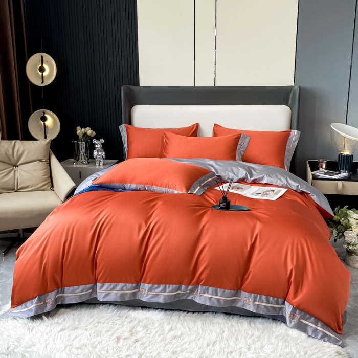 91家纺网 家纺一手货源 找家纺 瑞驰家纺 2022新款100S长绒棉绣花-爱德拉系列 时尚桔+摩登灰