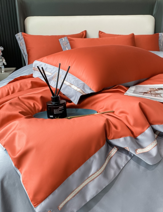 91家纺网 家纺一手货源 找家纺 瑞驰家纺 2022新款100S长绒棉绣花-爱德拉系列 时尚桔+摩登灰