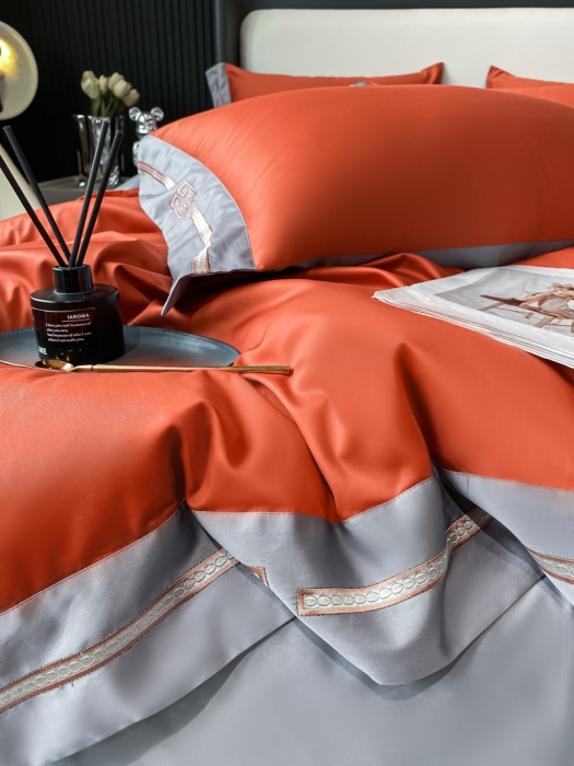 91家纺网 家纺一手货源 找家纺 瑞驰家纺 2022新款100S长绒棉绣花-爱德拉系列 时尚桔+摩登灰