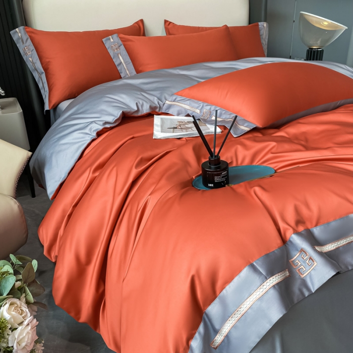 91家纺网 家纺一手货源 找家纺 瑞驰家纺 2022新款100S长绒棉绣花-爱德拉系列 时尚桔+摩登灰