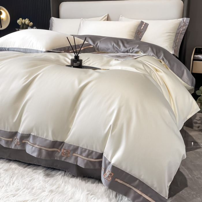 91家纺网 家纺一手货源 找家纺 瑞驰家纺 2022新款100S长绒棉绣花-爱德拉系列 象牙白+摩登灰