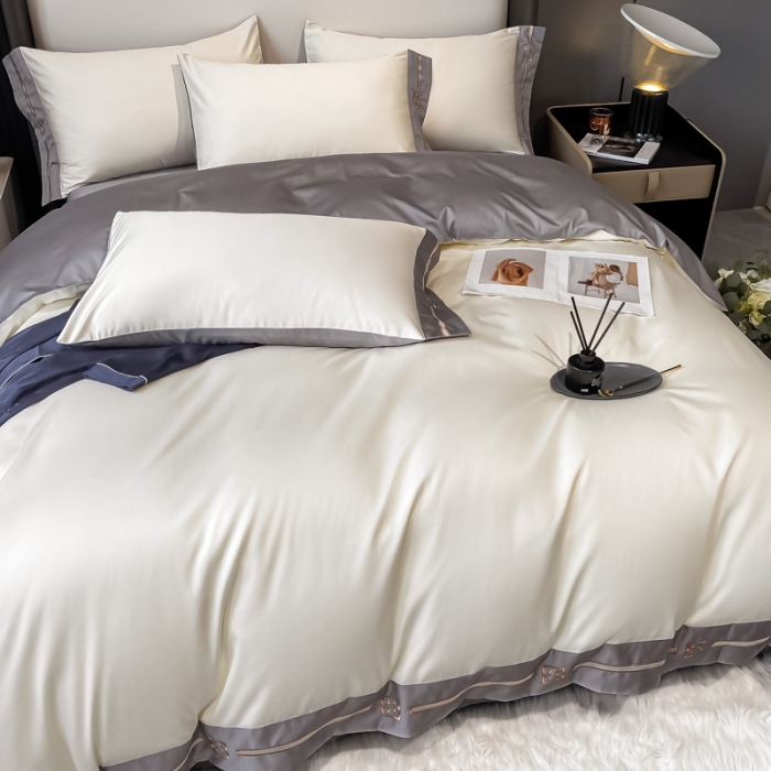 91家纺网 家纺一手货源 找家纺 瑞驰家纺 2022新款100S长绒棉绣花-爱德拉系列 象牙白+摩登灰