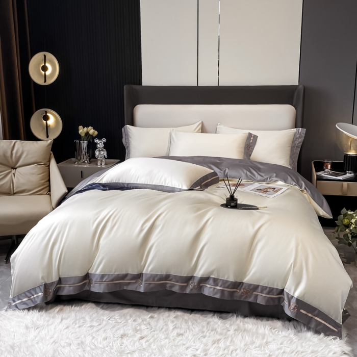 91家纺网 家纺一手货源 找家纺 瑞驰家纺 2022新款100S长绒棉绣花-爱德拉系列 象牙白+摩登灰