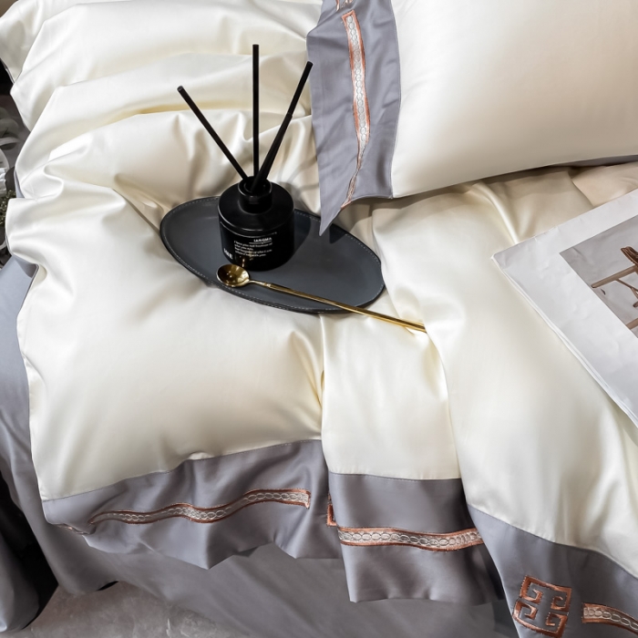 91家纺网 家纺一手货源 找家纺 瑞驰家纺 2022新款100S长绒棉绣花-爱德拉系列 象牙白+摩登灰