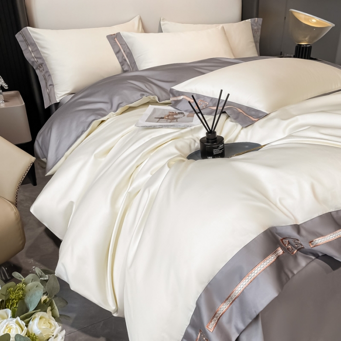 91家纺网 家纺一手货源 找家纺 瑞驰家纺 2022新款100S长绒棉绣花-爱德拉系列 象牙白+摩登灰