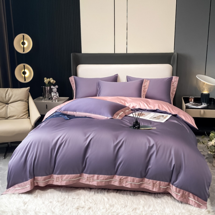 91家纺网 家纺一手货源 找家纺 瑞驰家纺 2022新款100S长绒棉绣花-爱德拉系列 优雅紫+豆沙红
