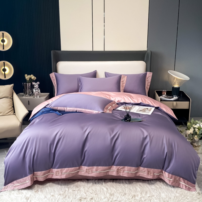 91家纺网 家纺一手货源 找家纺 瑞驰家纺 2022新款100S长绒棉绣花-爱德拉系列 优雅紫+豆沙红