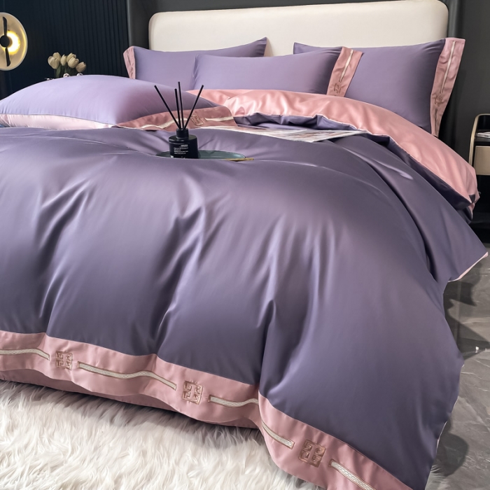 91家纺网 家纺一手货源 找家纺 瑞驰家纺 2022新款100S长绒棉绣花-爱德拉系列 优雅紫+豆沙红