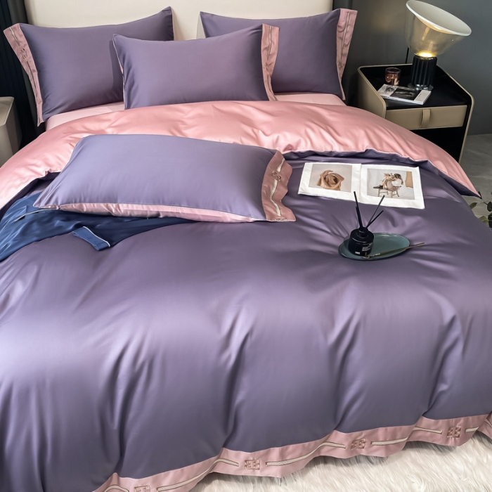 91家纺网 家纺一手货源 找家纺 瑞驰家纺 2022新款100S长绒棉绣花-爱德拉系列 优雅紫+豆沙红