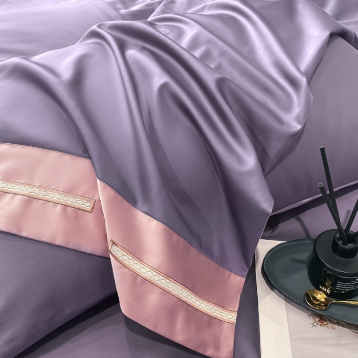 91家纺网 家纺一手货源 找家纺 瑞驰家纺 2022新款100S长绒棉绣花-爱德拉系列 优雅紫+豆沙红