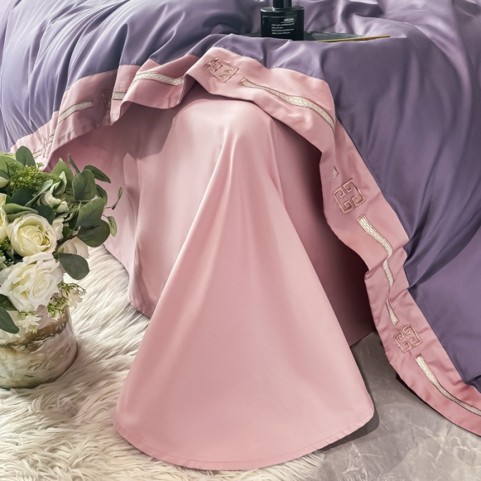 91家纺网 家纺一手货源 找家纺 瑞驰家纺 2022新款100S长绒棉绣花-爱德拉系列 优雅紫+豆沙红