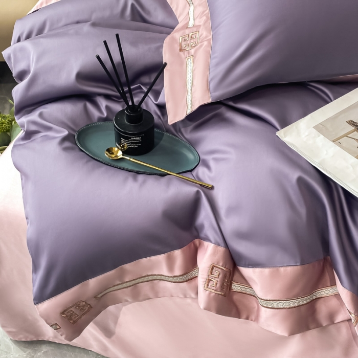 91家纺网 家纺一手货源 找家纺 瑞驰家纺 2022新款100S长绒棉绣花-爱德拉系列 优雅紫+豆沙红