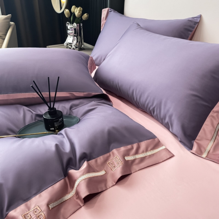 91家纺网 家纺一手货源 找家纺 瑞驰家纺 2022新款100S长绒棉绣花-爱德拉系列 优雅紫+豆沙红