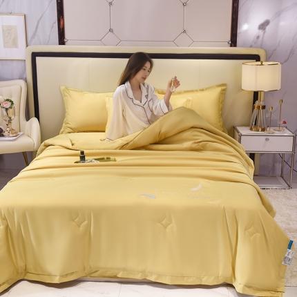 91家纺网 家纺一手货源 找家纺 塔塔 2025轻奢冰雪丝包边羽毛刺绣大豆夏被 包边款-冰月黄