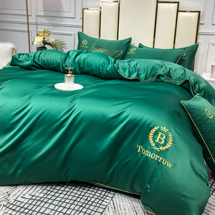 91家纺网 家纺一手货源 找家纺 琪格格 2022新款水洗真丝刺绣四件套 A新都市魅惑绿