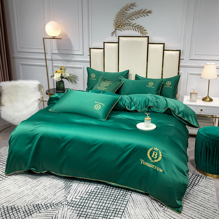 91家纺网 家纺一手货源 找家纺 琪格格 2022新款水洗真丝刺绣四件套 A新都市魅惑绿