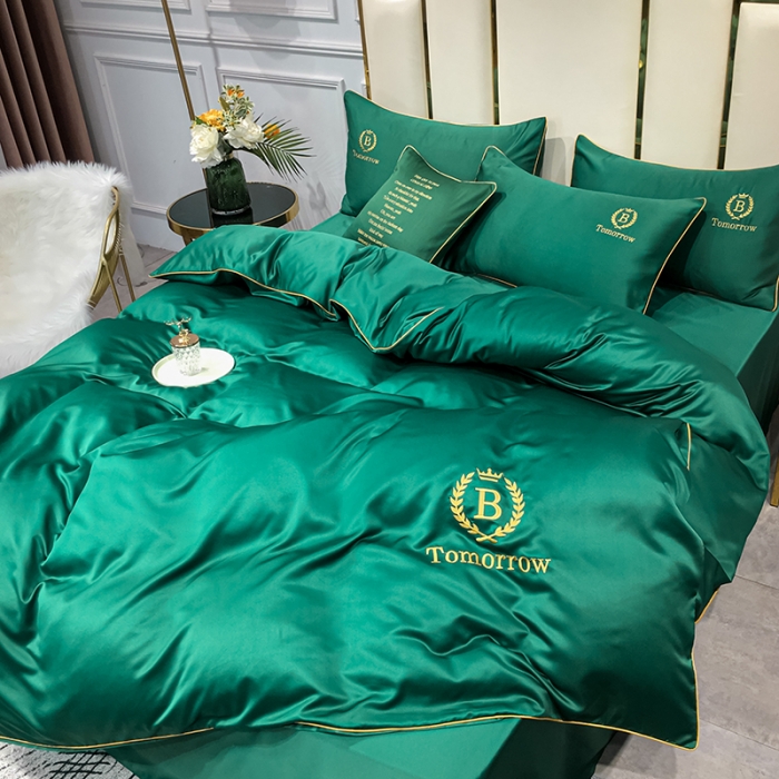 91家纺网 家纺一手货源 找家纺 琪格格 2022新款水洗真丝刺绣四件套 A新都市魅惑绿