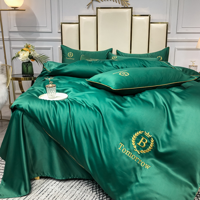 91家纺网 家纺一手货源 找家纺 琪格格 2022新款水洗真丝刺绣四件套 A新都市魅惑绿