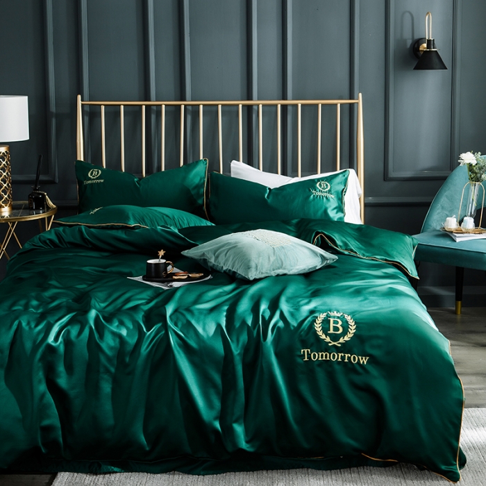 91家纺网 家纺一手货源 找家纺 琪格格 2022新款水洗真丝刺绣四件套 都市-魅惑绿