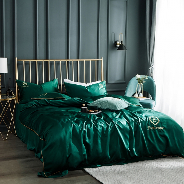 91家纺网 家纺一手货源 找家纺 琪格格 2022新款水洗真丝刺绣四件套 都市-魅惑绿