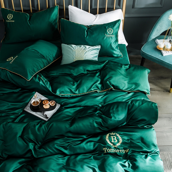 91家纺网 家纺一手货源 找家纺 琪格格 2022新款水洗真丝刺绣四件套 都市-魅惑绿