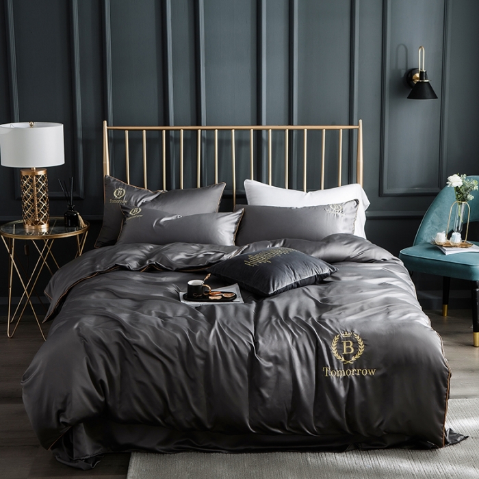 91家纺网 家纺一手货源 找家纺 琪格格 2022新款水洗真丝刺绣四件套 都市-雅韵灰