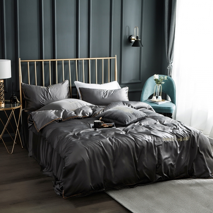 91家纺网 家纺一手货源 找家纺 琪格格 2022新款水洗真丝刺绣四件套 你好爱情-雅韵灰