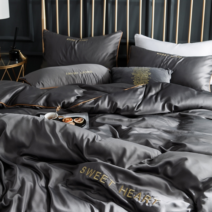 91家纺网 家纺一手货源 找家纺 琪格格 2022新款水洗真丝刺绣四件套 你好爱情-雅韵灰