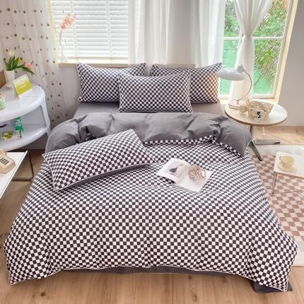 91家纺网 家纺一手货源 找家纺 大米家居2023新款海岛棉小包边四件套-棋盘格 棋盘格-黑色